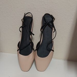 ASOS Black & Cream Ankle Steap Ballet Flats